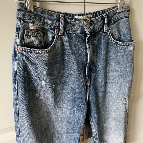 Free People Dakota Straight-Leg Indigo Blue High Rise Distressed Jean Size 29 - Picture 3 of 13